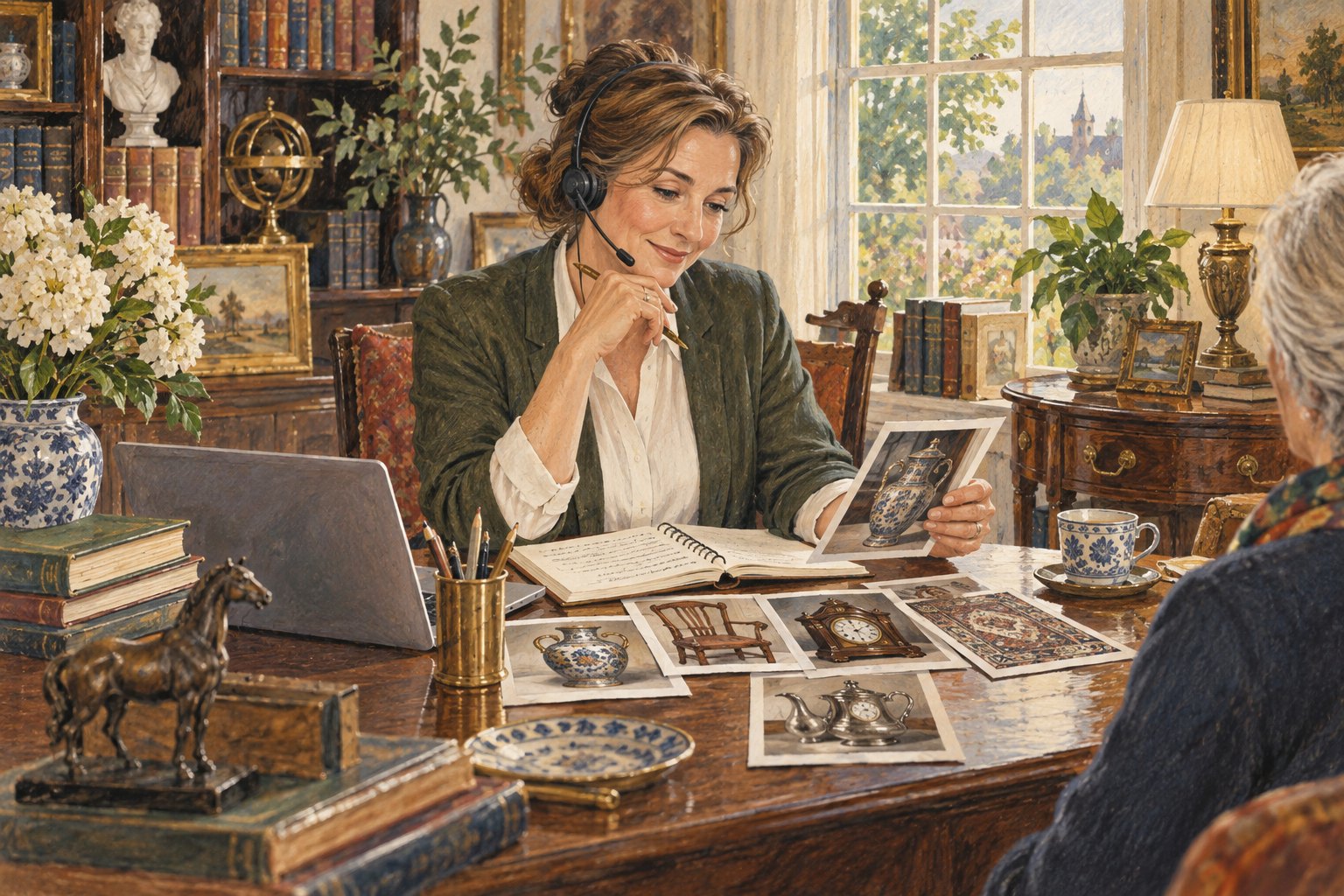 A personal account manager reviewing sale photographs and preparation notes.